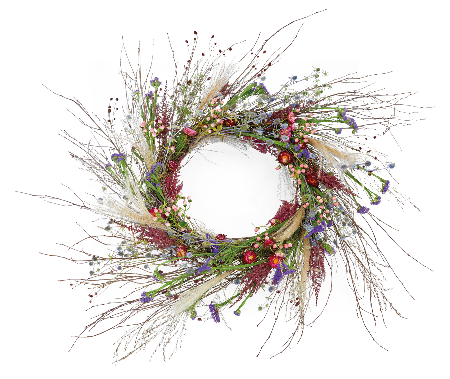Rouwkrans met luchtige bloemopmaak, geschikt om natuurlijk te laten indrogen