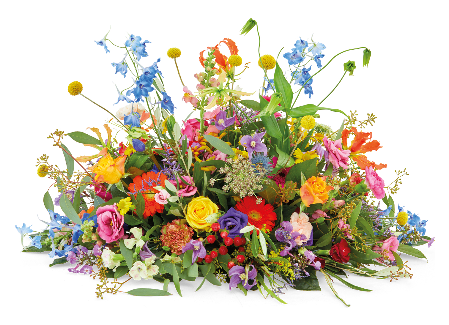 Een kleurrijk rouwbloemstuk