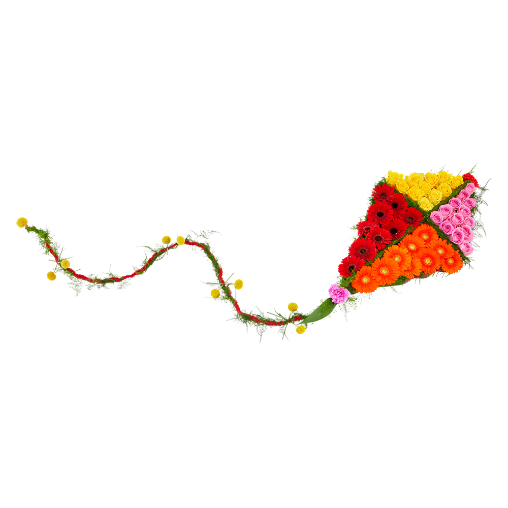 Een Vlieger van bloemen voor een uitvaart van een kind